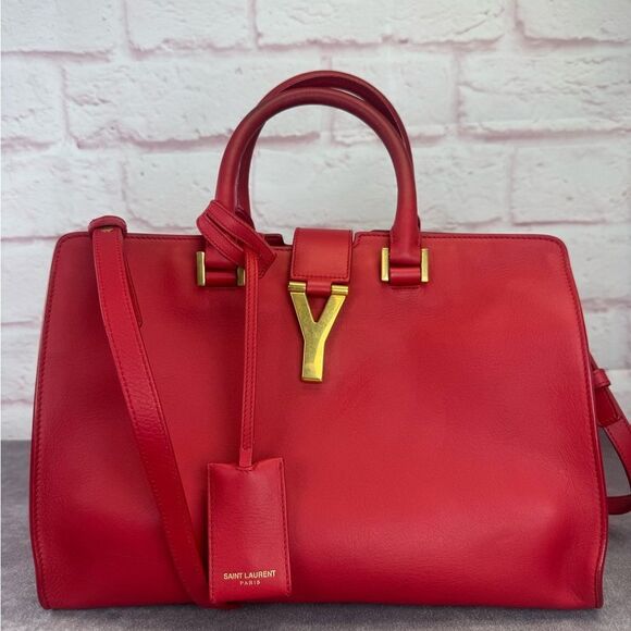 Saint Laurent Red Monogram Cabas Leather Medium